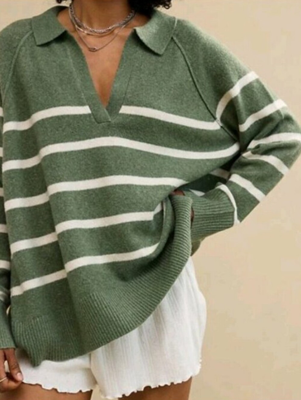 Aerie UnReal Oversized Striped Rugby Polo Sweater